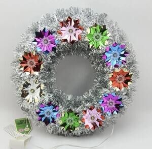 Mr Christmas 16" Silver Tinsel Lighted Wreath Retro Multicolor Viral Vintage